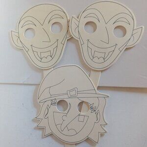 NWT Halloween 3 Wood Masks DIY Crafts Witch Dracula Vampire Creatology Costume